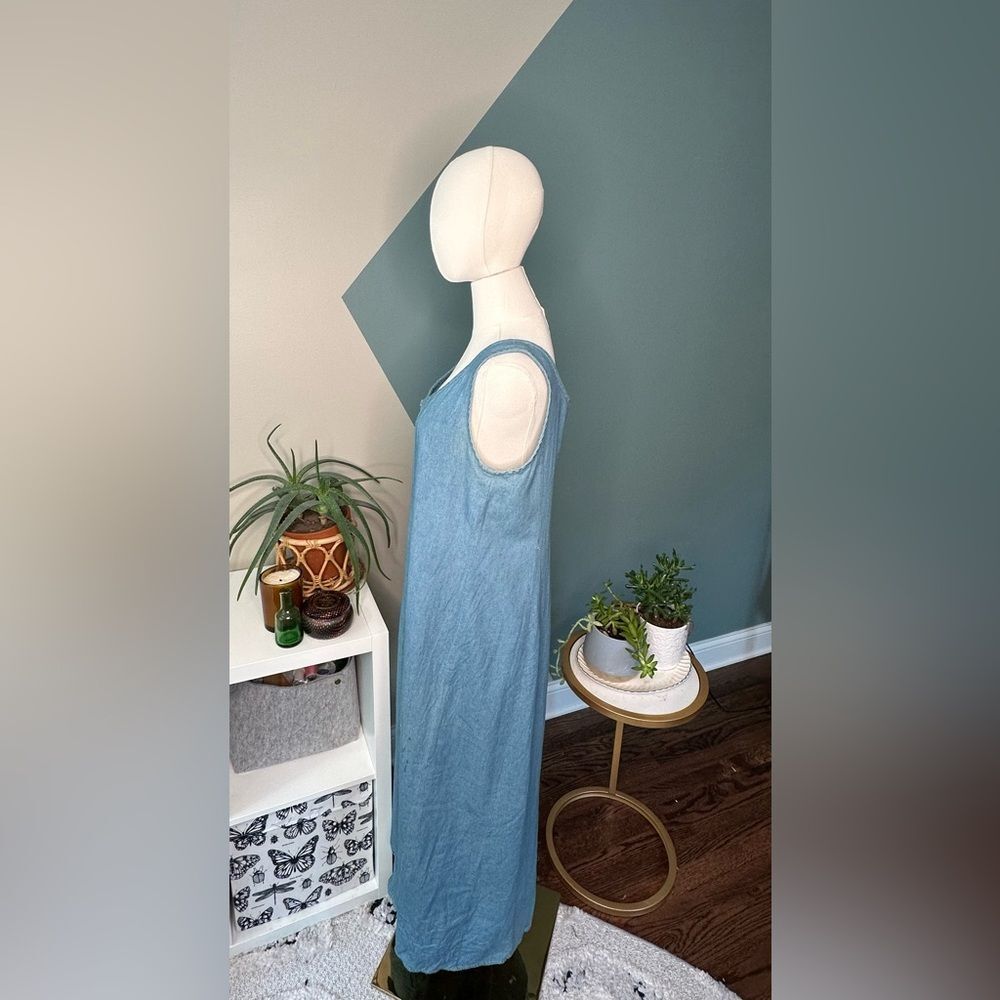 Vintage 90s Robbie Bee Chambray Tank Maxi Dress Button Front | Size 8 - Picture 3 of 12